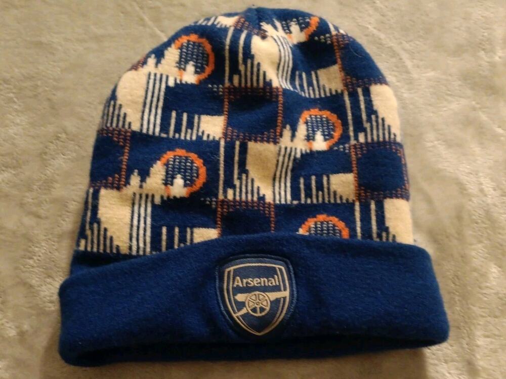 Arsenal FC Official Licensed Soccer Beanie Blue Beige Orange One Size